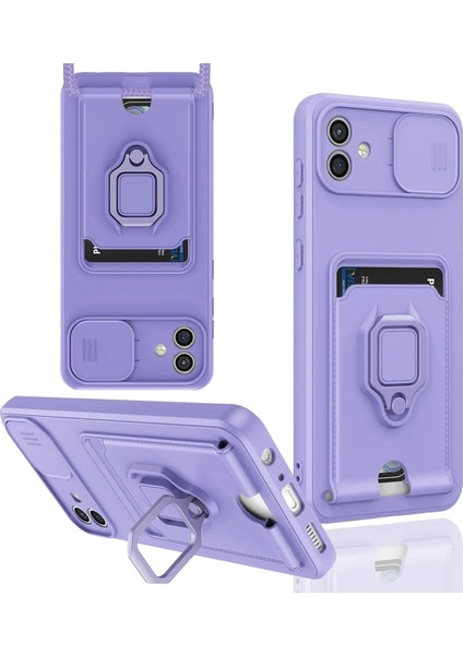 Samsung Galaxy A05 Kılıf Zuma Kartvizitli Yüzüklü Silikon - Lila