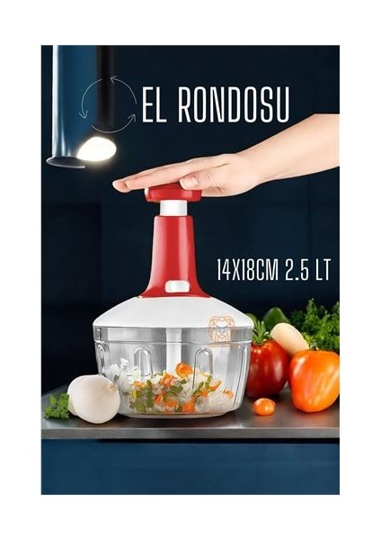 Winwinstore Pratik El Rondosu Üstten Basmalı 5 Bıçaklı 2.5 Litre 14X18CM