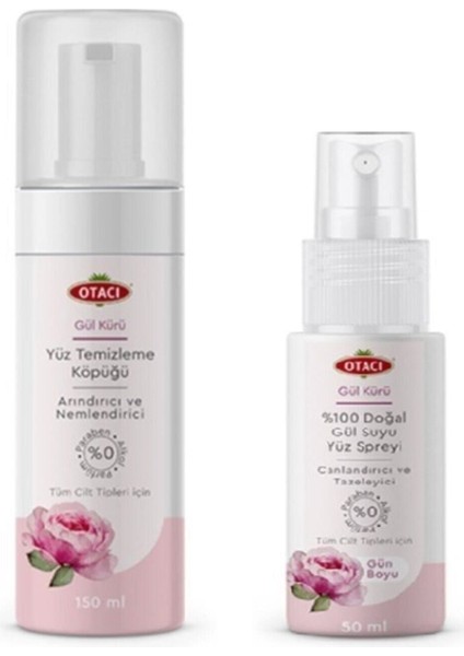 Yüz Temizleme Köpüğü ve %100 Doğal Gül Suyu Yüz Spreyi Arındırıcı Etki 150 ml + 50 ml