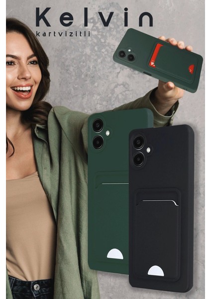 Samsung Galaxy S24 Fe Kılıf Kelvin Kartvizitli Silikon - Koyu Yeşil modelleri