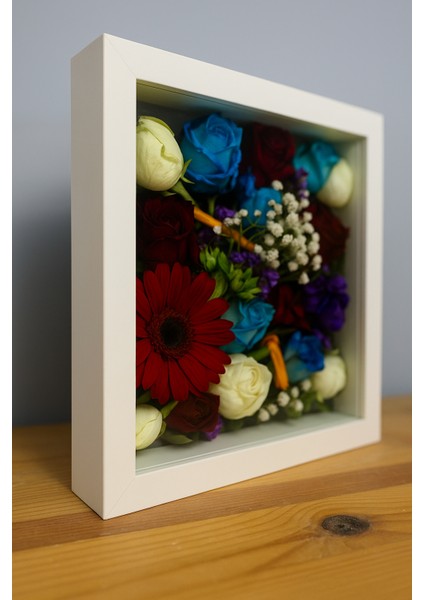 Gerçek Camlı Derin Anı Çerçevesi 25X25 cm | Hatıra, Gül ve Obje Kutusu | Dekoratif Ahşap Anı Çerçevesi | 3D Anı Kutusu