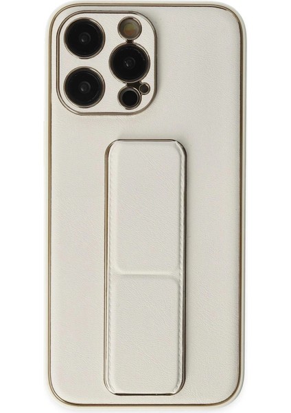 iPhone 13 Pro Kılıf Coco Deri Standlı Kapak - Beyaz
