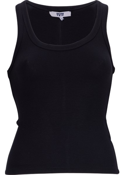 Yuvarlak Yaka Düz Siyah Kadın Atlet DT11089
