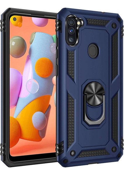 Samsung Galaxy A11 Kılıf Sofya Yüzüklü Silikon Kapak - Lacivert