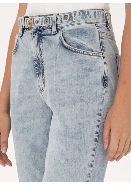 Yüksek Bel Geniş Paça Mom Fit Açık Indigo Kadın Denim Pantolon Lulya indirimleri
