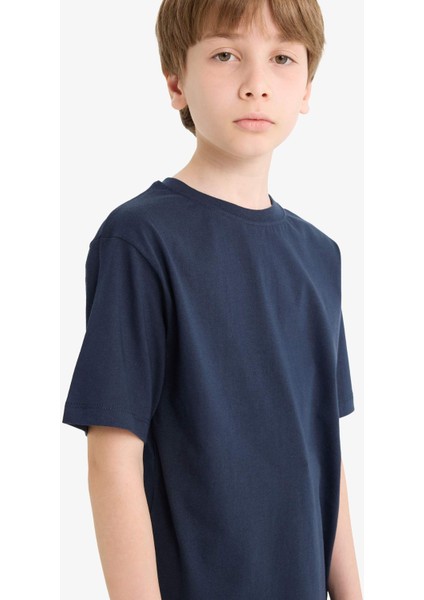 Erkek Çocuk Bisiklet Yaka Basic Düz Kısa Kollu Okul Tişörtü K1687A625AU