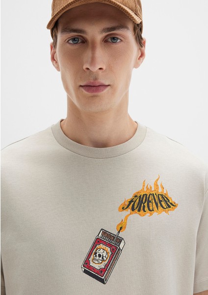 Forever Baskılı Bej Tişört 0612930-70322 indirimleri