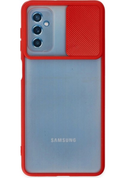 Samsung Galaxy M52 5g Kılıf Palm Buzlu Kamera Sürgülü Silikon - Kırmızı