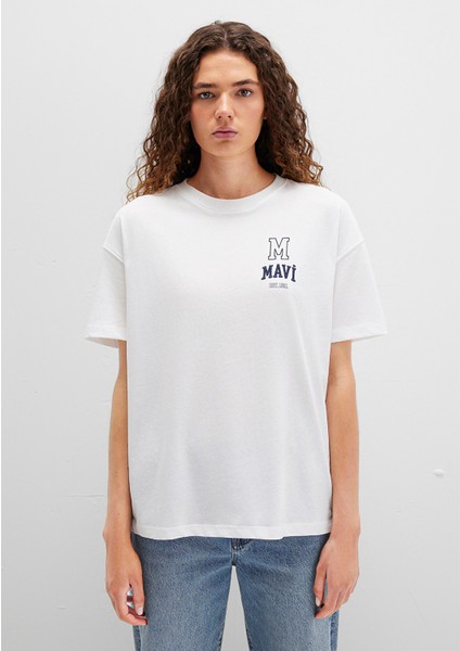 Mavi Logo Nakışlı Beyaz Tişört 1613467-70057 indirimleri