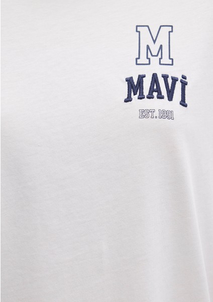 Mavi Logo Nakışlı Beyaz Tişört 1613467-70057