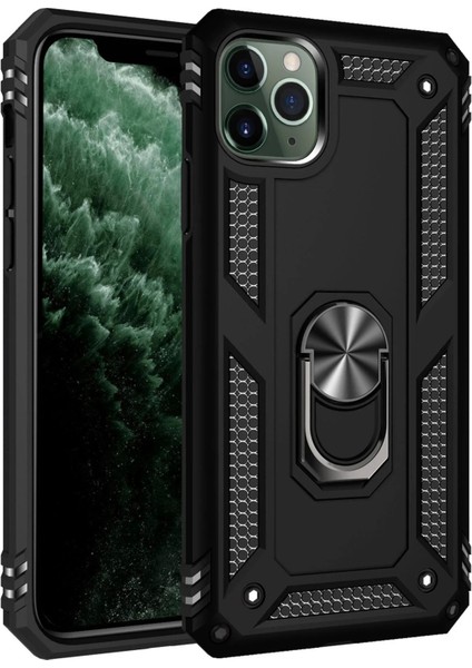 iPhone 11 Pro Kılıf Sofya Yüzüklü Silikon Kapak - Siyah