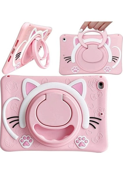 Teknetstore Samsung Galaxy Tab A8 10.5 (2021) SM-X200 Uyumlu Kedi Kılıf Çocuk Kılıfı Askılı Standlı Eğlenceli (Yurt Dışından)