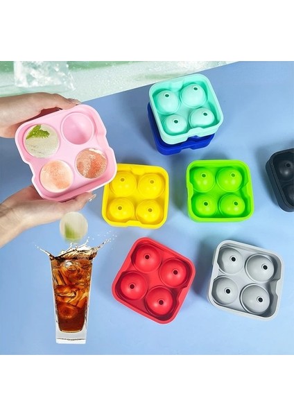 Pembe 4 Delikli Buz Topu Kalıbı Kapaklı ve Hunili Silikon Buz Küpü Makinesi Yeniden Kullanılabilir Buz Makinesi Buz Küpü Tepsisi Kokteyl Buz Küpü Kalıp (Yurt Dışından) modelleri