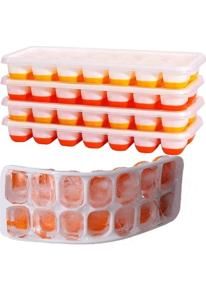 Kapaklı Buz Küpü Tepsileri Bpa Içermez, 4 Paket 56 Buz Kolay Çıkarılan Esnek Silikon Buz Küpü Tepsisi Istiflenebilir Dökülmez Buz Tepsisi Bebek Maması, Kokteyl, , Turuncu ve S Yurt D (Yurt Dışından)