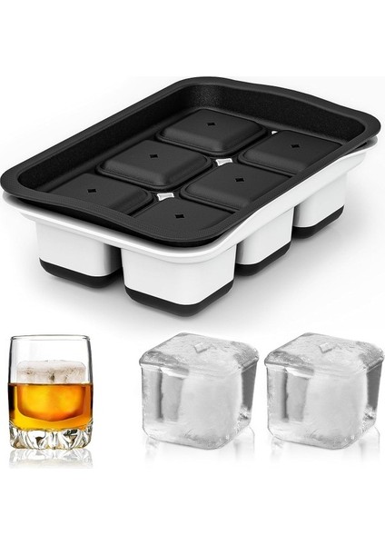 Kapaklı Büyük Buz Küpü Tepsisi, 2,2 Inç Büyük Buz Küpü Tepsileri, Istiflenebilir Kare Buz Küpü Tepsisi, Kolay Çıkarılan ve Bpa Içermeyen, , Kokteyller, Bourbon, Erkekler Için Yu (Yurt Dışından)