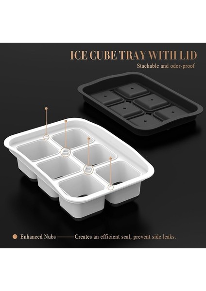 Kapaklı Büyük Buz Küpü Tepsisi, 2,2 Inç Büyük Buz Küpü Tepsileri, Istiflenebilir Kare Buz Küpü Tepsisi, Kolay Çıkarılan ve Bpa Içermeyen, , Kokteyller, Bourbon, Erkekler Için Yu (Yurt Dışından) modelleri