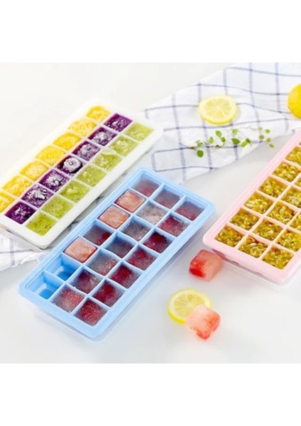 24 S Mavi 24 Saplı Silikon/plastik Buz Küpü Tepsisi, Kapaklı ve Dondurucu Için Çöp Kovası Mini Buz Küpü Kalıp Kovası, Kepçeli Buz Yapıcı (Yurt Dışından)