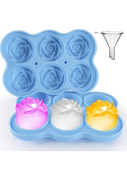Buz Küpü Tepsisi, 6 Büyük Gül Buz Topu 1.8'' Kokteyller, Içecekler, , Bourbon ve Ev Yapımı Meyve Suyu Için Kolay Çıkarılan Silikon Buz Küpü Kalıbı Mavi (Yurt Dışından)