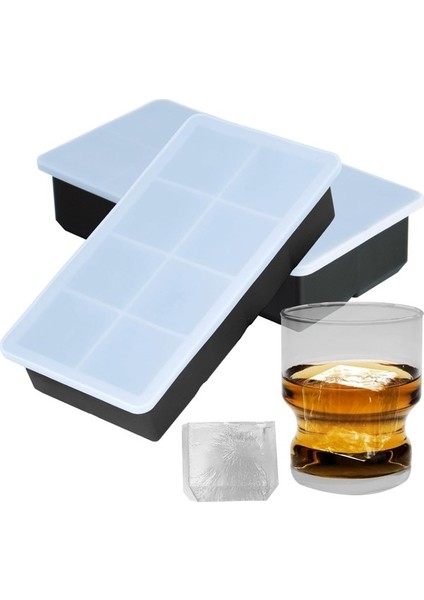 Büyük Buz Küpü Tepsisi - Çıkarılabilir Kapaklı Büyük 2 Inç Kare Silikon Buz Küpü Kalıpları - Gıda Sınıfı, Yeniden Kullanılabilir, Bpa Içermez - Kokteyller, , Meyve Suları ve (Yurt Dışından)