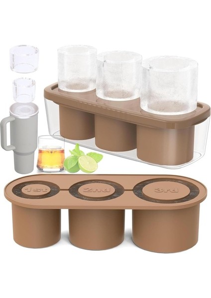 Dondurucu Için Tcamp Silikon Buz Küpü Tepsisi, 30-40 Oz Tumbler Bardaklar Için Kapaklı ve Kutulu Büyük Içi Boş Silindir Buz Küpü Kalıpları Kahverengi (Yurt Dışından)