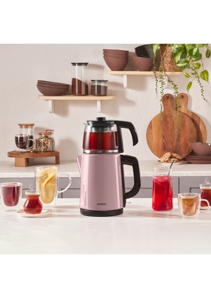 Tea Glass 2 In 1 Çelik Çay Makinesi ve Kettle Cosmic Lilac
