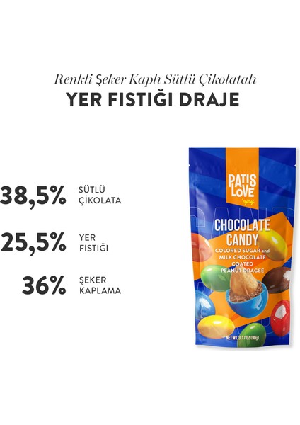Patislove Renkli Şeker Kaplı Sütlü Çikolatalı Bütün Yer Fıstığı Draje, 90G fiyatları