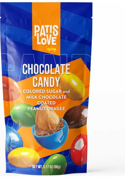 Patislove Renkli Şeker Kaplı Sütlü Çikolatalı Bütün Yer Fıstığı Draje, 90G