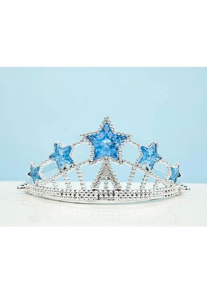 Bfs Yıldız Şekilli Elsa Prenses Kraliçe Tacı Mavi Renk Çocuk Boy 5X17 cm modelleri