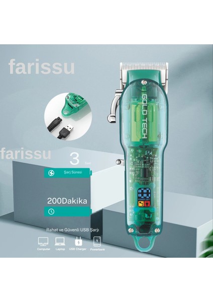 Şeffaf Gövdeli Profesyonel Saç Kesme Makinesi – 200 Dakika Kullanım | Ayarlanabilir Bıçak | Japon Motor Teknolojisi fiyatları