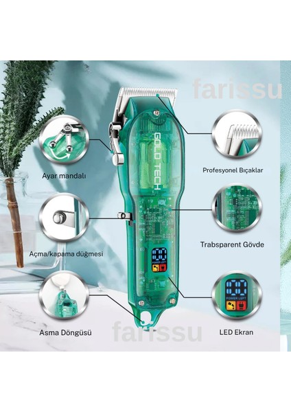 Şeffaf Gövdeli Profesyonel Saç Kesme Makinesi – 200 Dakika Kullanım | Ayarlanabilir Bıçak | Japon Motor Teknolojisi