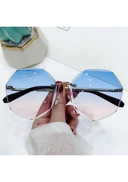 Sekizgen Çerçevesiz Güneş Gözlüğü Kadın Retro Metalik Güneş Gözlüğü Uv Koruma Moda Kesme Lens Gözlük UV400 Güneş Gözlüğü () (Yurt Dışından)