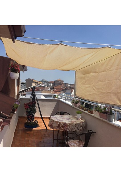Açılır Kapanır Gölgelik File - Çit Filesi - 95'lik - Şeritli 50 cm Aralıklarla Halkalı - Krem