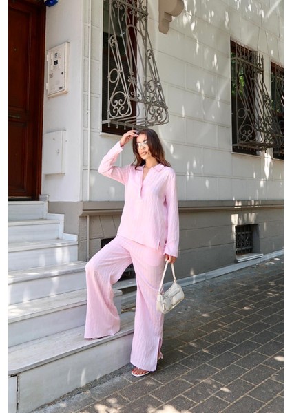 Kendinden Çizgili Gömlek Pantolon Takım indirimleri