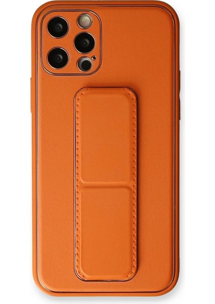 iPhone 12 Pro Kılıf Coco Deri Standlı Kapak - Turuncu