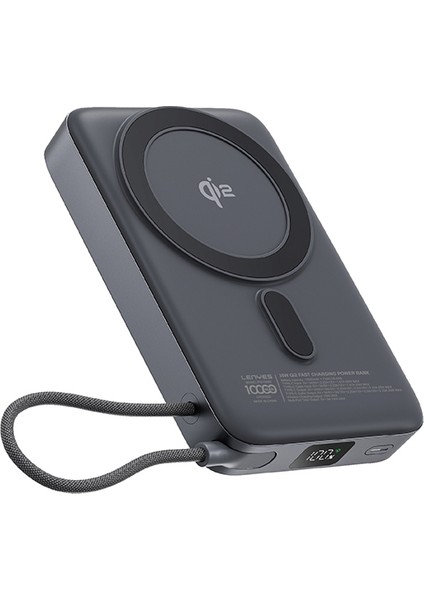 PW1009D Pd 35W Qi2 Teknolojili Wireless Powerbank Type-C Kablolu Standlı 15W 10000MAH Gri