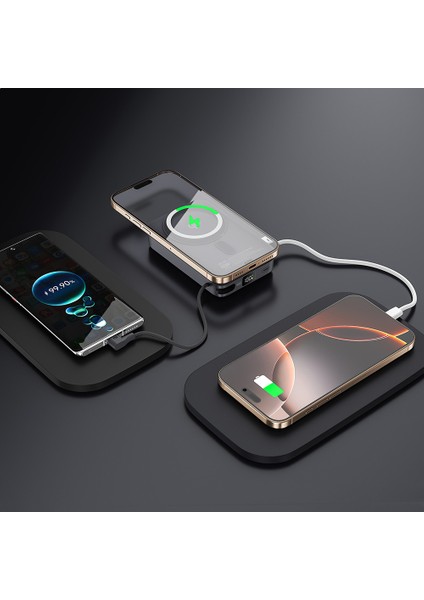 PW1009D Pd 35W Qi2 Teknolojili Wireless Powerbank Type-C Kablolu Standlı 15W 10000MAH Gri