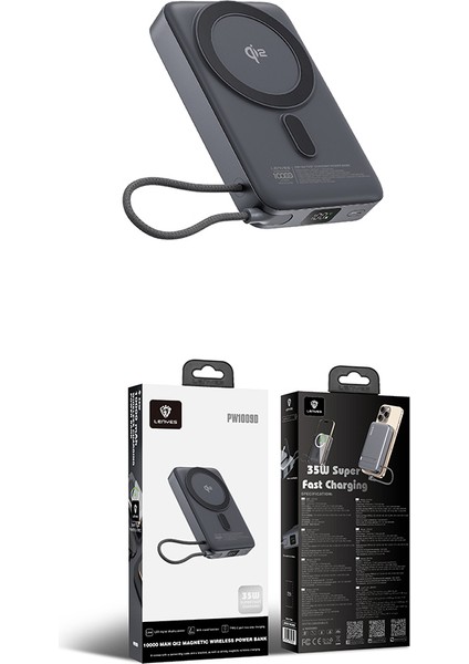 PW1009D Pd 35W Qi2 Teknolojili Wireless Powerbank Type-C Kablolu Standlı 15W 10000MAH Gri