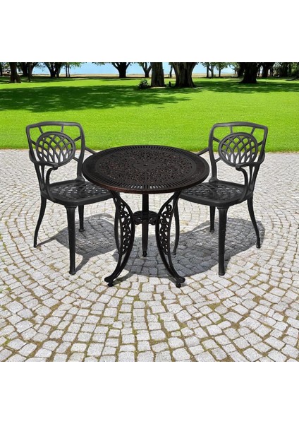 Aluminyum Döküm Bahçe Balkon Oturma Grubu 3 Parça 2 Sandalye + 1 Masa