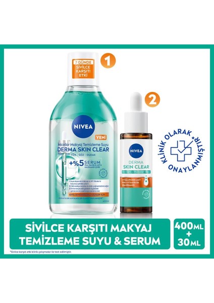 Derma Skin Clear Cilt Serumu 30ML ve Micellar Makyaj Temizleme Suyu 400ML,NIASINAMID