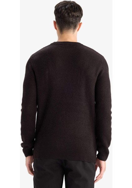 Standart Fit Normal Kesim Bisiklet Yaka Dokulu Triko Kazak C8814AX25WN