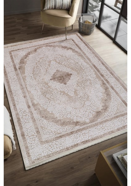 Serenat SE001 Krem-Kahve Uzun Ömürlü Yumuşak Dokulu Salon Mutfak Koridor Oturma Odası Yolluk Halı