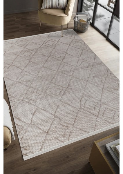 Akasya AK014 Bej Uzun Ömürlü Yumuşak Dokulu Salon Mutfak Koridor Oturma Odası Yolluk Halı