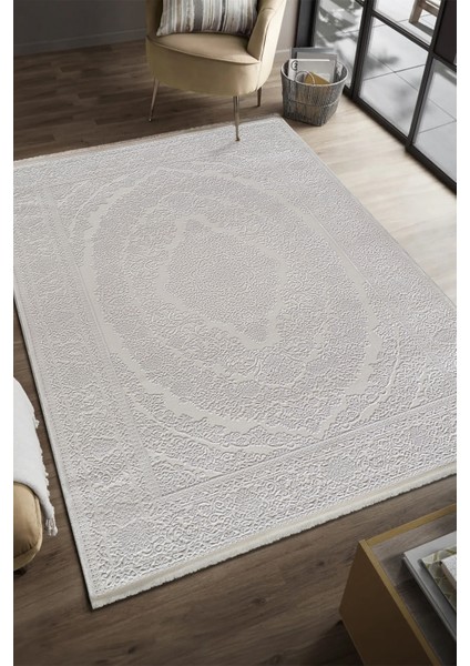 Serenat SE012 Beyaz-Antrasit Uzun Ömürlü Yumuşak Dokulu Salon Mutfak Koridor Oturma Odası Yolluk Halı