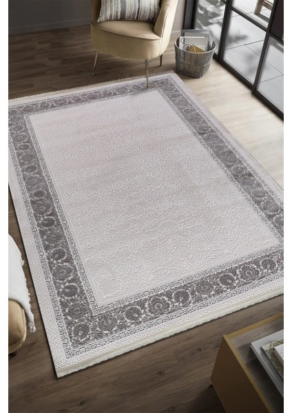 Serenat SE004 Krem-Antrasit Uzun Ömürlü Yumuşak Dokulu Salon Mutfak Koridor Oturma Odası Yolluk Halı