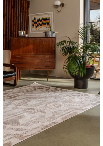 Gallery 1309 Krem-Kahve Uzun Ömürlü Yumuşak Dokulu Salon Mutfak Koridor Oturma Odası Yolluk Halı