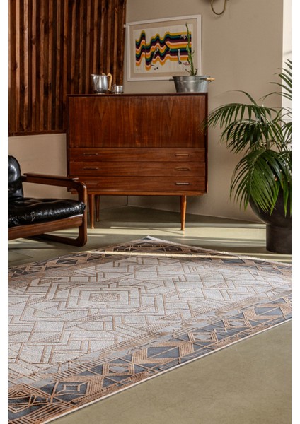 Gallery 1308 Antrasit-Bej Uzun Ömürlü Yumuşak Dokulu Salon Mutfak Koridor Oturma Odası Yolluk Halı