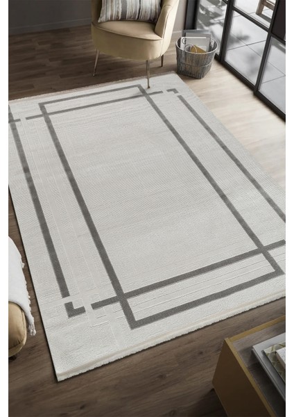 Serenat SE006 Krem-Antrasit Uzun Ömürlü Yumuşak Dokulu Salon Mutfak Koridor Oturma Odası Yolluk Halı