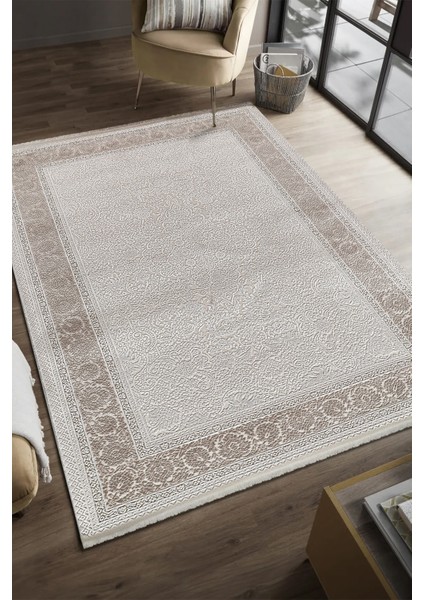 Serenat SE005 Krem-Kahve Uzun Ömürlü Yumuşak Dokulu Salon Mutfak Koridor Oturma Odası Yolluk Halı