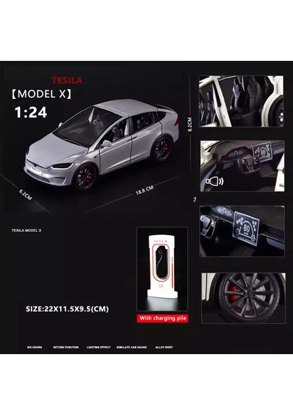 Yeni 1:24 Simülasyon Tesla x Alaşım Araba Modeli Ses ve Işık Geri Çekin Oyuncak Araba Metal Elektrikli Araba Çocuk Koleksiyonu Dekorasyon Hediye (Yurt Dışından)