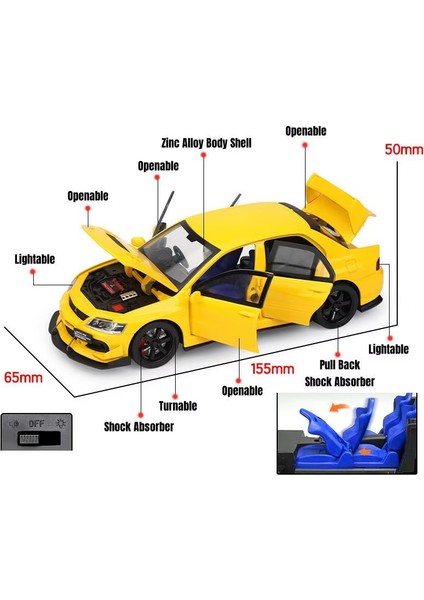 Jdm 1:32 Mitsubishi Lancer Evolution Yarış Oyuncak Araba Modeli Döküm Metal Alaşım Minyatür Ses ve Işık Hediye Çocuk Erkek Çocuk (Yurt Dışından) modelleri